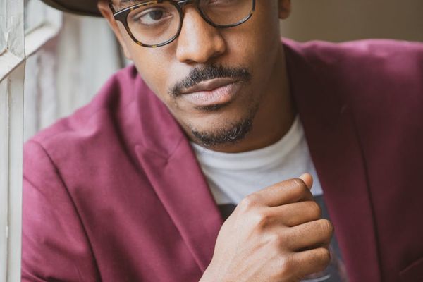 Relaxed man looking into the distance after eye exercises.